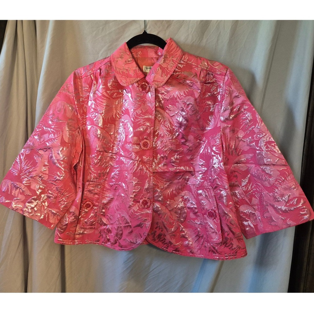 Laura Ashley Pink Metallic Jacquard Cropped Jacket Shimmer Petite L